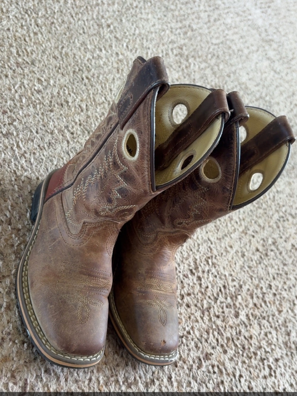 Brown Boys' Leather Pull-On Work Boots
